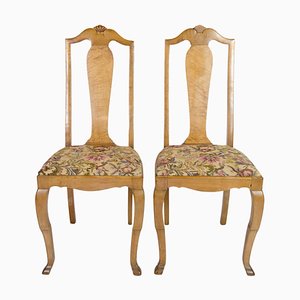 Rococo Dinning Room Chairs in Light Mahogany & Fabric, 1920s, Set of 2-UY-2034083