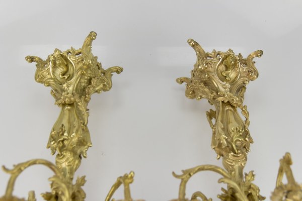 Rococo Style Bronze Candleholders with Dolphins, 1920s, Set of 2-KEG-709418