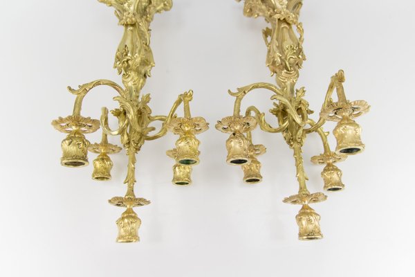 Rococo Style Bronze Candleholders with Dolphins, 1920s, Set of 2-KEG-709418