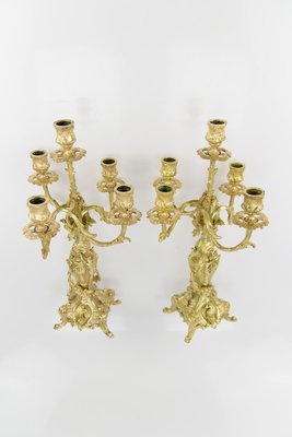 Rococo Style Bronze Candleholders with Dolphins, 1920s, Set of 2-KEG-709418