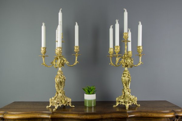 Rococo Style Bronze Candleholders with Dolphins, 1920s, Set of 2-KEG-709418