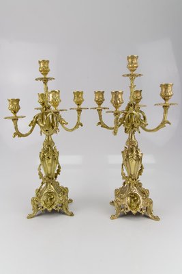 Rococo Style Bronze Candleholders with Dolphins, 1920s, Set of 2-KEG-709418