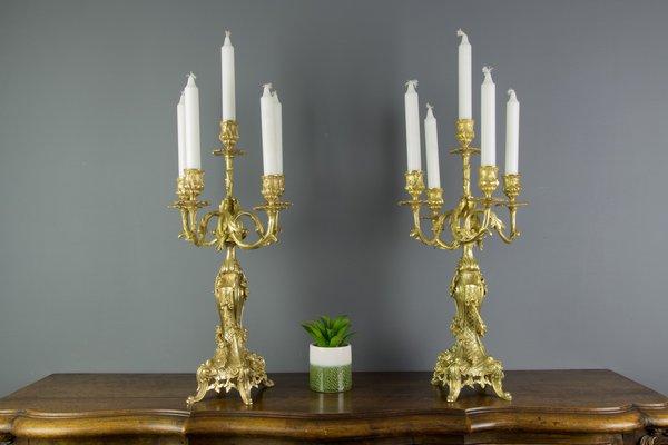 Rococo Style Bronze Candleholders with Dolphins, 1920s, Set of 2-KEG-709418