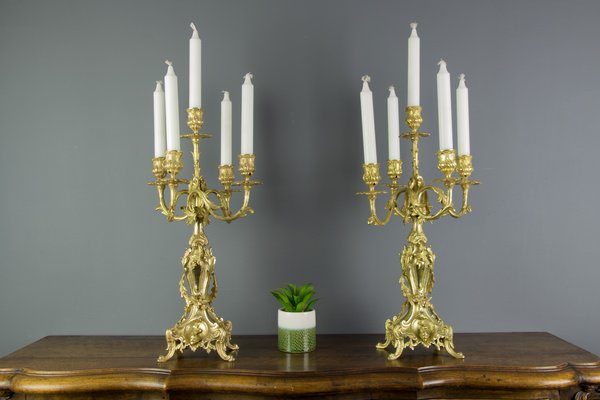 Rococo Style Bronze Candleholders with Dolphins, 1920s, Set of 2-KEG-709418