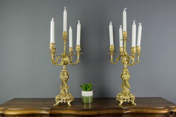 Rococo Style Bronze Candleholders with Dolphins, 1920s, Set of 2-KEG-709418