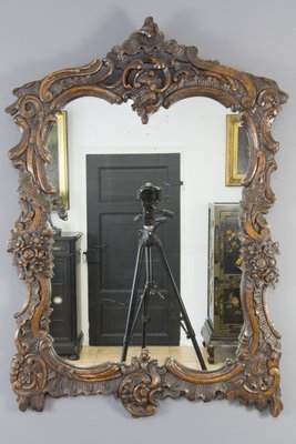 Rococo Style Carved Wood Dark Brown Wall Mirror-KEG-668389