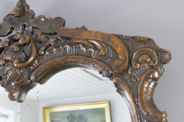 Rococo Style Carved Wood Dark Brown Wall Mirror-KEG-668389