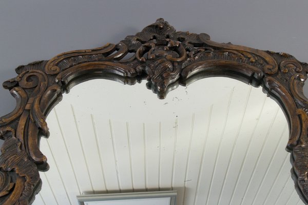 Rococo Style Carved Wood Dark Brown Wall Mirror-KEG-668389