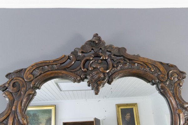 Rococo Style Carved Wood Dark Brown Wall Mirror-KEG-668389