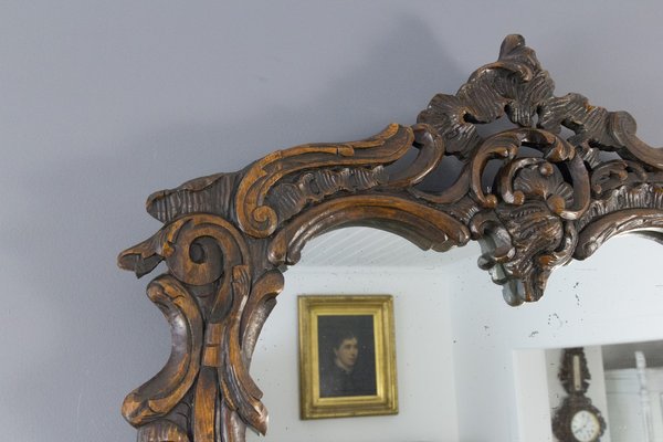 Rococo Style Carved Wood Dark Brown Wall Mirror-KEG-668389