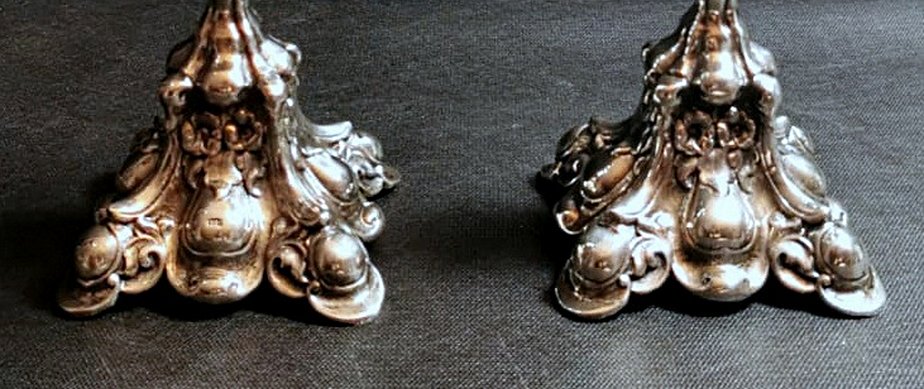 Rococo Style Italian Silver Candleholders, 1950s, Set of 2-QRS-713807