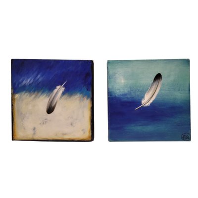 Rodríguez Quesada, Feathers, Oil Paintings on Canvas, Set of 2-NUC-1757805