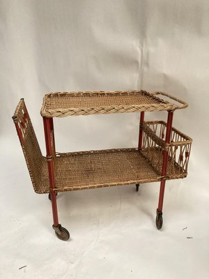 Roller Table in Rattan and Pique Leather Sellier by Jacques Adnet, 1950s-VRR-1719310