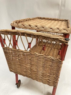 Roller Table in Rattan and Pique Leather Sellier by Jacques Adnet, 1950s-VRR-1719310