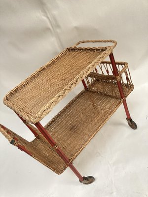 Roller Table in Rattan and Pique Leather Sellier by Jacques Adnet, 1950s-VRR-1719310