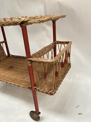 Roller Table in Rattan and Pique Leather Sellier by Jacques Adnet, 1950s-VRR-1719310