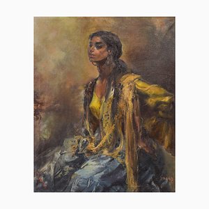 Roma Girl, Mid-20th Century, Oil on Canvas, Framed-AOI-1106959