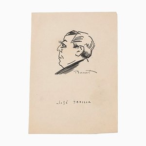 Roman Bonet, Portrait of José Padilla, Original Pen Drawing, Mid-20th-Century-ZCI-920621