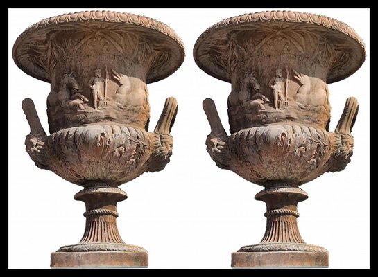 Romanesque Florentine Renaissance Vase Neptune and His Dolphins, Set of 2-FDW-2023355