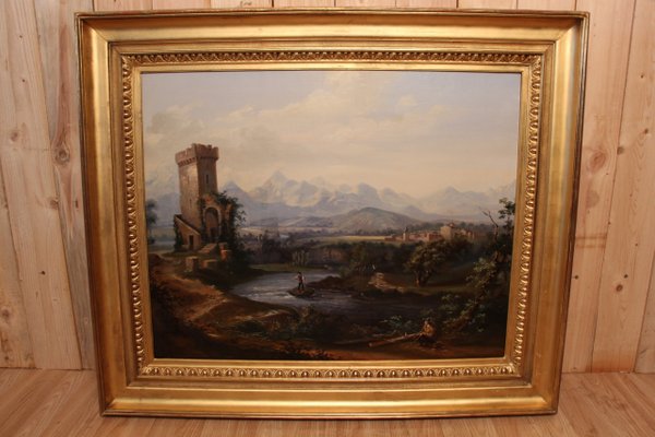 Romantic Landscape, 1800s, Oil on Canvas, Framed-KMQ-1449666