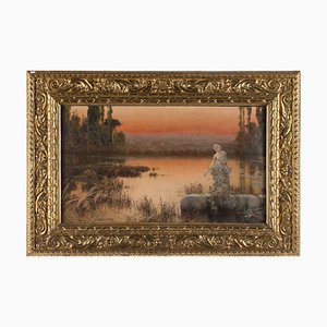 Romantic Landscape at Sunset - Original Oil Painting by E. Serra y Auque Early 20th Century-ZCI-756362