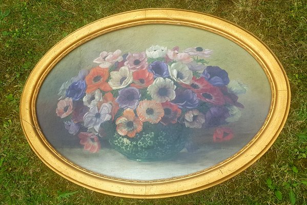 Romantic Still Life with Anemones, Early 20th Century, Oil on Canvas-QDP-1363305