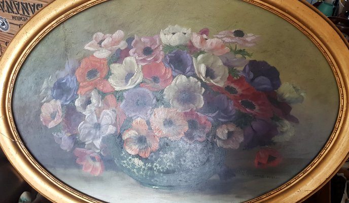 Romantic Still Life with Anemones, Early 20th Century, Oil on Canvas-QDP-1363305