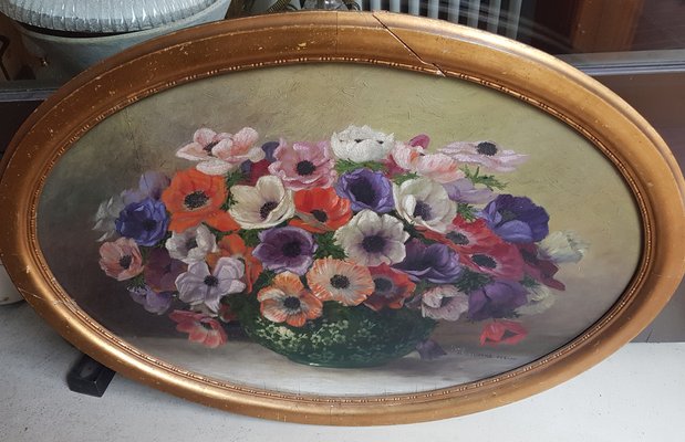 Romantic Still Life with Anemones, Early 20th Century, Oil on Canvas-QDP-1363305