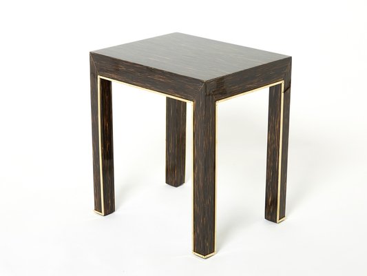 Romeo Palm Wood and Brass End Tables, Paris, 1970s, Set of 2-YJA-1384046