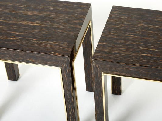 Romeo Palm Wood and Brass End Tables, Paris, 1970s, Set of 2-YJA-1384046