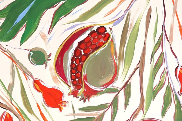 Romina Milano, Illustration Style Diptych of Ripe Pomegranate Tree, 2024, Acrylic Painting on Paper-RWC-2017678