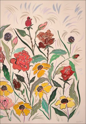 Romina Milano, Red Rose Bush, Pink and Yellow Margaritas Diptych, 2023, Acrylic on Paper-RWC-1772902