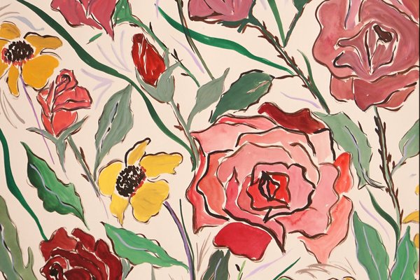 Romina Milano, Red Rose Bush, Pink and Yellow Margaritas Diptych, 2023, Acrylic on Paper-RWC-1772902