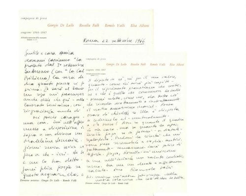 Romolo Valli, Letter by Romolo Valli To Countess Pecci Blunt, 1966-ZCI-865874