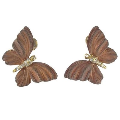 Rose Enamel Diamond Gold Butterfly Earrings, Set of 2-OLU-896195