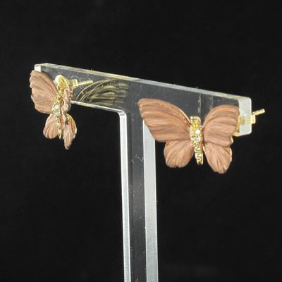 Rose Enamel Diamond Gold Butterfly Earrings, Set of 2-OLU-896195