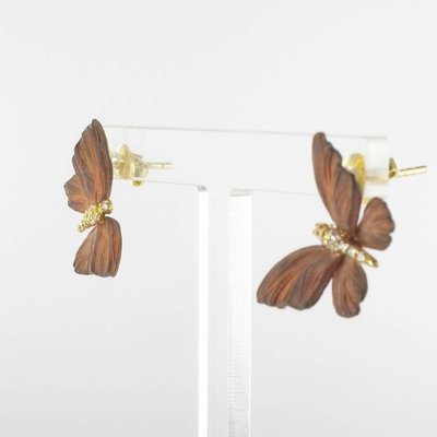 Rose Enamel Diamond Gold Butterfly Earrings, Set of 2-OLU-896195