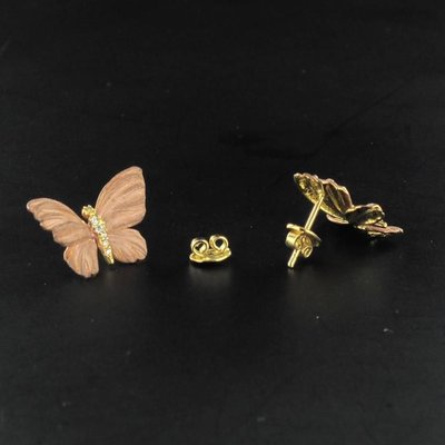 Rose Enamel Diamond Gold Butterfly Earrings, Set of 2-OLU-896195