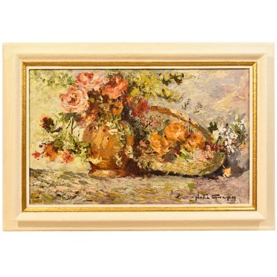 Rose Floral Painting, Oil on Wood, Early 20th Century-YVI-877348