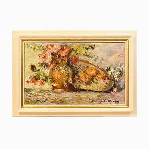 Rose Floral Painting, Oil on Wood, Early 20th Century-YVI-877348