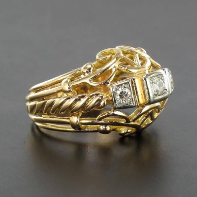 Rose Gold and Diamond Dome Ring, 1960s-OLU-896337