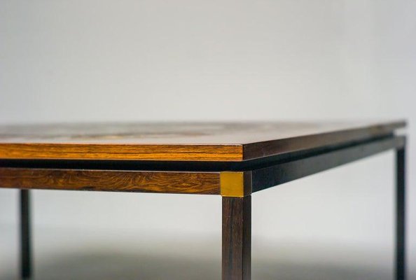 Rosewood and Copper Coffee Table, Denmark, 1970s-WN-1359977