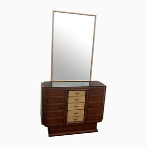 Rosewood and Parchment Bar Set with Parchment Mirror, Set of 2-IJR-998188