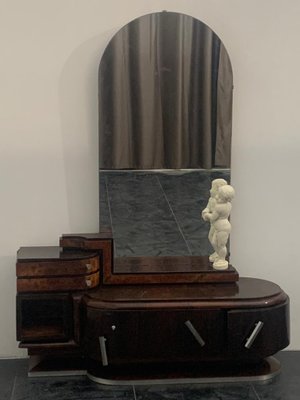 Rosewood and Walnut Bed and Bedside Tables with Cherub Carving by Ducrot, 1929, Set of 3-IJR-870084