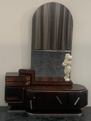 Rosewood and Walnut Oval Dressing Table & Mirror with Cherub Carving by Ducrot, 1920s, Set of 2-IJR-870062