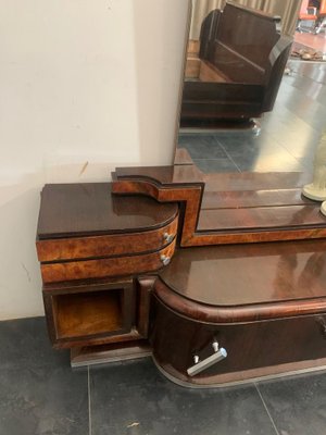 Rosewood and Walnut Oval Dressing Table & Mirror with Cherub Carving by Ducrot, 1920s, Set of 2-IJR-870062