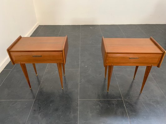 Rosewood Bedside Tables with Brass Tips, 1950s, Set of 2-IJR-1812455