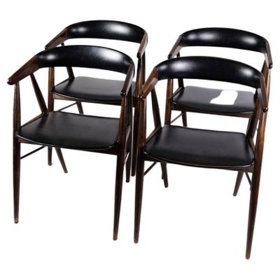 Rosewood Black Leather Dining Chairs, Set of 4-UY-1271324