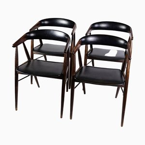 Rosewood Black Leather Dining Chairs, Set of 4-UY-1271324