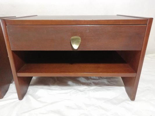 Rosewood & Brass Nightstands, 1950s, Set of 2-HNE-1453030